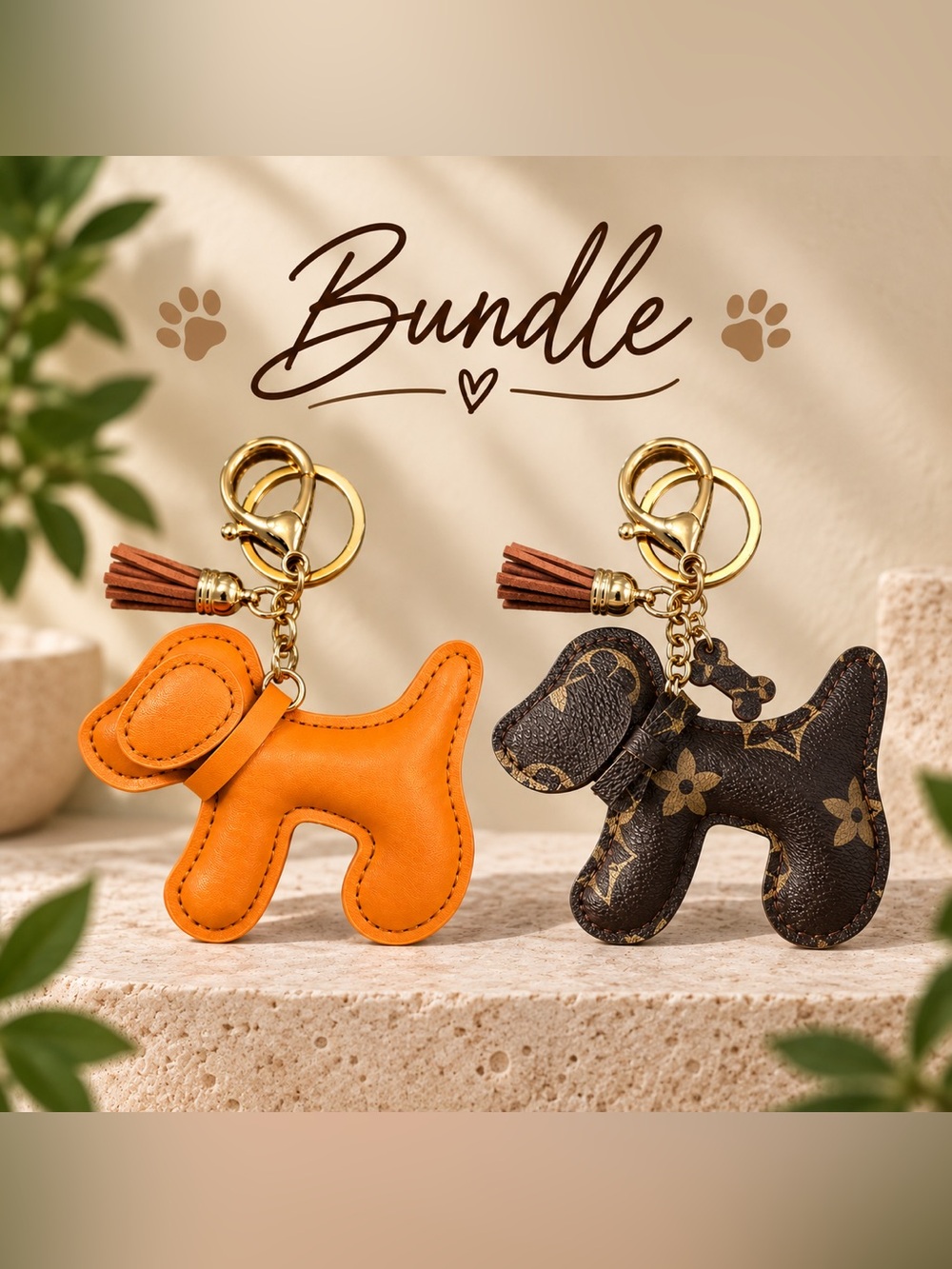 Dog Keychain Bundle 🐾 Faux Leather Bag Charms – Set of 2